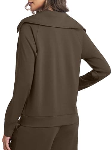 Casly Lamiit Lounge Sets for Women 2026 Vacation Outfit Sweatsuit Long Sleeve Zip Up Travel Airport Sweatshirt Wide Leg Sweatpant Tracksuit Coffee S - Thumbnail 2