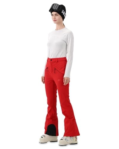 HIGH EXPERIENCE Womens Ski Pants Slim Fit Snow Fleece Lined Snowboard Soft Shell Fitted Insulated Waterproof Windproof Warm (Red, Large) - Thumbnail 2