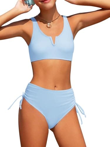 AMAWMW Girls Swimsuits Bikini Set Kids Cutout Bathing Suit Two Piece Girls' Swimwear 7-16 Years, Blue, 15-16 Years - Image 1