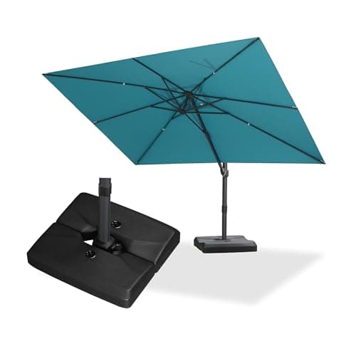 PURPLE LEAF 9' × 11.5' Patio Cantilever Umbrella with Base Outdoor Rectangle Adjustable Offset Umbrellas with 360-degree Rotation and 8 Heavy Duty Metal Ribs for Garden Deck Pool Turquoise Blue - Image 1