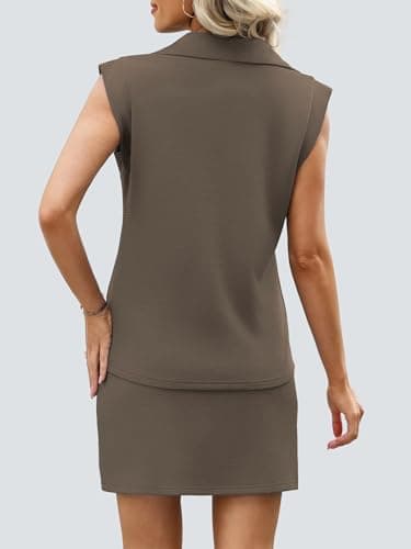 Casly Lamiit Two Piece Skirt Sets for Women Summer Tennis Skirt with Shorts Set Half Zip Active Wear Tops Spring Break Athleisure Going Out Travel Vacations Outfits Coffee L - Thumbnail 4