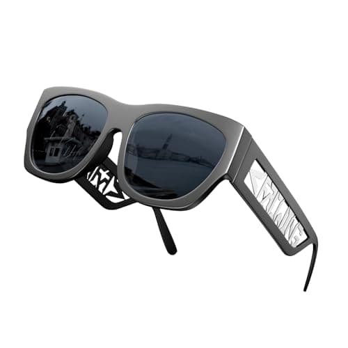 ROCKNIGHT Driving HD Sunglasses Men Polarized UV Protection Cool Black Matte Square Full Frame White Grey