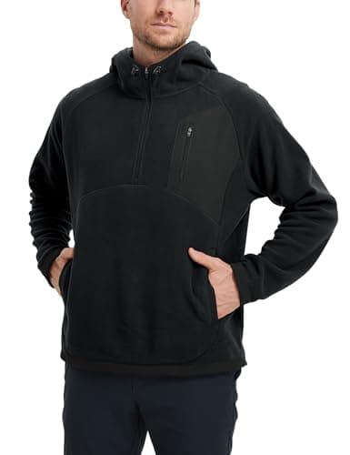 M MAELREG Mens Hoodies Microfleece Winter Warmth Golf Quarter Zip Hoodies Polar Fleece Hooded Sweatshirts for Men Black - Thumbnail 2
