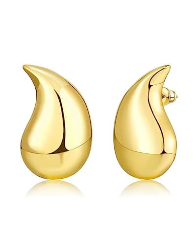 SHOWNII Post Teardrop Chunky Hoop Earrings - Lightweight 14K Yellow Gold Plated 925 Sterling Silver Dangle Earrings Drop Earrings, Hypoallergenic Fashion Jewelry for Women 30mm - Image 1