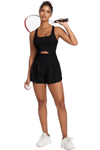 YOAKUKA Womens Workout Rompers Running Outfits Padded Bra Tennis Exercise Jumpsuits Gym Clothes - Thumbnail 6