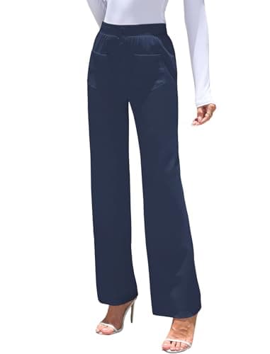 ZAFUL Womens Wide Leg Pants High Waisted Casual Pants for Women Stretchy Business Dress Work Pocket Trousers Pant Navy Blue M