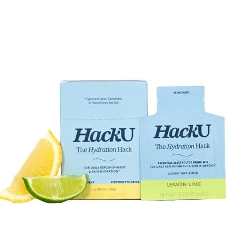 HackU Hydration Hack Electrolyte & Skin Hydration Packets – Sugar Free, Bloat-Free Drink Mix with Magnesium, Hyaluronic Acid & Ceramides for Daily Glow & Moisture Support