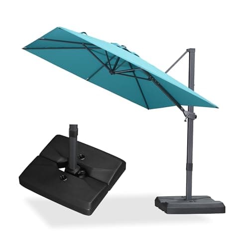 PURPLE LEAF 8' × 8' Patio Cantilever Umbrella with Base Outdoor Square Adjustable Offset Umbrellas with 360-degree Rotation and 8 Heavy Duty Metal Ribs for Garden Deck Pool Turquoise Blue - Image 1