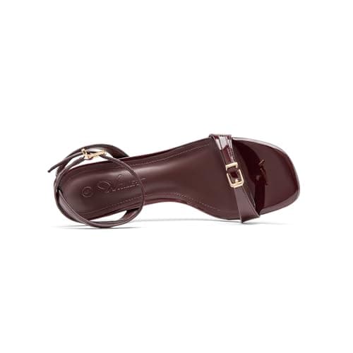 Athlefit Burgundy Kitten Heels Women Square Open Toe Sandals Size 7.5 - Thumbnail 5