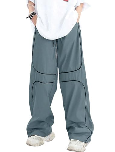 ZAFUL Mens Baggy Pants Y2K Contrast Piping Drawstring Sweatpants Fashion Unisex Oversized Cargo Pants for Men with Pockets 0-Dusty Blue XL - Image 1