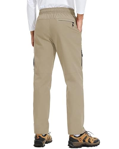 AGVNG Hiking Pants Men Cargo Pants 5 Pockets Water Resistant Lightweight Quick Dry UPF 50+ Elastic Waist Drawstring Cuff Tactical Work Casual Athletic Running Khaki S - Thumbnail 4