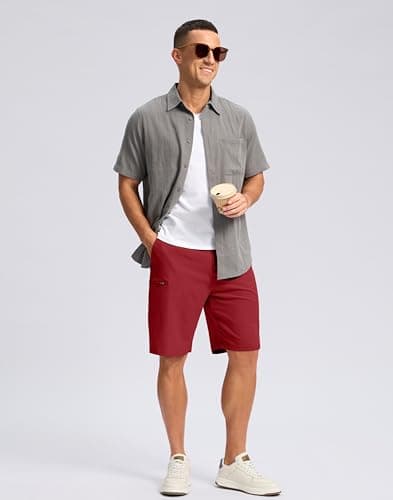 Men's Casual Shorts 7"/ 9" Lightweight 4 Pockets Stretch Quick-Dry Summer Shorts for Golf Work Hiking Trips (9", Red, XL) - Thumbnail 3