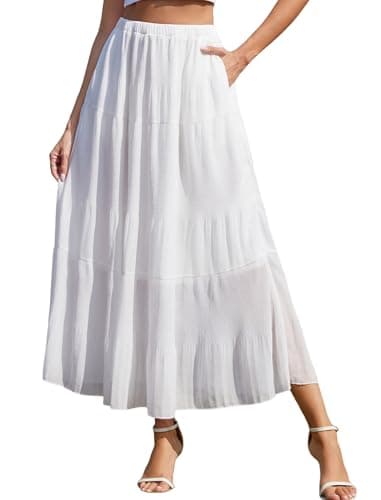 Arolina White High Waisted Maxi Skirts Women Summer Elastic Flowy Long Skirt Boho Tiered A-Line Pleated Casual Holiday Outfit - Image 1