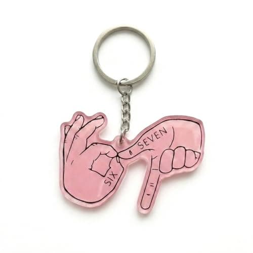 Blihouse Six Seven Keychain 67 Meme Arycric Ornament 67 Stuff Gifts for Kids for Backpack, Keys, Car Mirror 6-7 Popular Saying Funny Six Seven Internet Ornaments 6 7 Meme Keychain Pink - Image 1