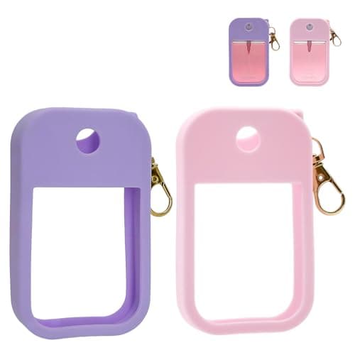 Adabuli 2 Sets Silicone Case Compatible with Touchland Hand Sanitizer Spray 1 FL. OZ./30 mL, Stylish Hand Sanitizer Mist Accessory with Portable Keychain (Pink, Purple) - Image 1