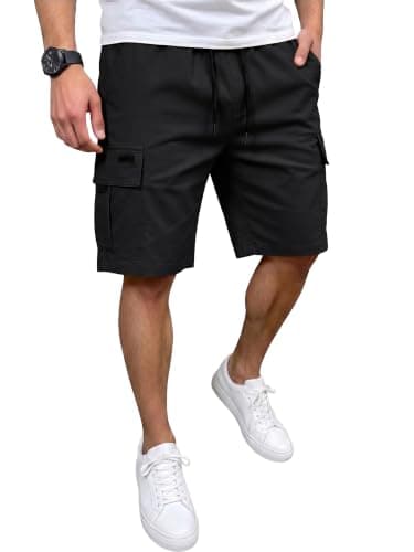 JEMLDL Men's Cargo Shorts Classic Stretch Waist Drawstring Casual Summer Work Short for Men with 5 Pockets Black 3XL - Image 1