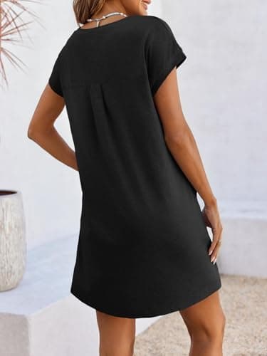Wenrine Womens Summer T Shirt Dress Casual Short Sleeve Crewneck Loose Flowy Mini Dresses with Pockets Black - Thumbnail 4