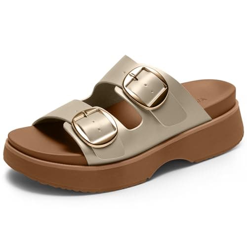 Vilanva Women’s Orthopedic Platform Wedge Walking Slides with Arch Support Soft Footbed for Plantar Fasciitis Relief Adjustable Buckle Trendy Summer 2026