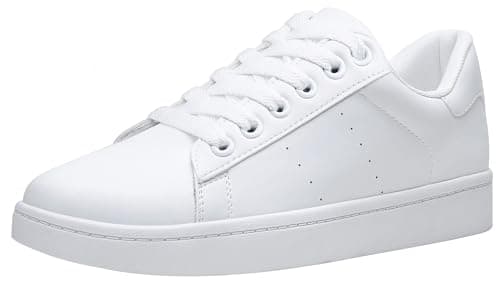 Vepose Women's White Fashion Casual Sneakers, Laces Trendy Sneakers Low Platform with PU Leather, Full White, Size 10 US - Comfortable Walking Shoes (CJY8002 White 10) - Image 1