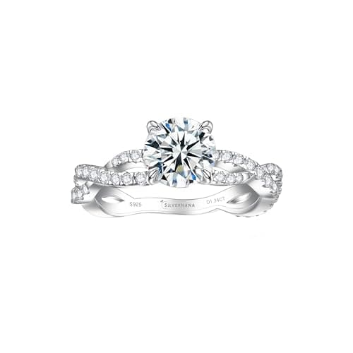 SILVERNANA Twisted Vine Moissanite Engagement Ring for Women Sterling Silver 1ct Round Cut Moissanite Promise Wedding Ring Size 6