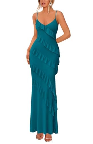 BTFBM Summer Dresses for Women 2026 Spaghetti Strap Bodcyon Solid Cocktail Wedding Guest Dress Fashion Clothing(Lake Blue,XX-Large) - Image 1