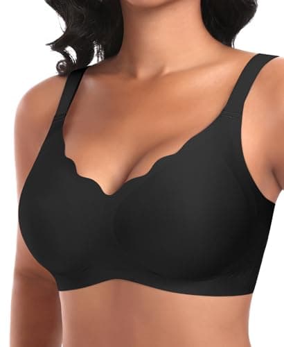 Ganado Wireless Bras for Women No Underwire Scalloped Seamless Bras with Support and Lift Padded T Shirt Bra Comfort Bralette (#2 Black, Medium) - Image 1