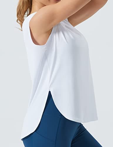 THE GYM PEOPLE Women's Workout Tank Tops Loose Fit Sleeveless Cotton Running Shirts White - Thumbnail 3