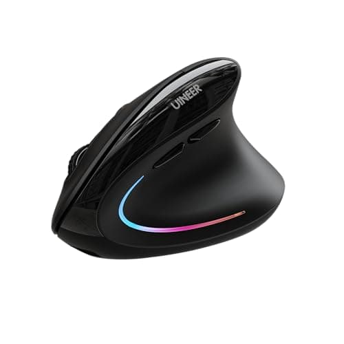 Uineer Ergonomic Mouse, Wireless Bluetooth Rechargeable Vertical Mouse, 7 Color LED, 4 DPI Adjustable, USB-A, Wrist Strain Relief,Optical Mice for Computer/PC/Laptop, Black (Black)