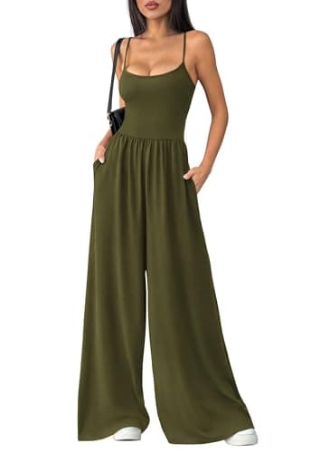 PRETTYGARDEN Jumpsuits for Women Summer 2026 Sleeveless Wide Leg Date Night Rompers Beach Vacation Cruise One Piece Outfits(Army Green,XX-Large) - Image 1