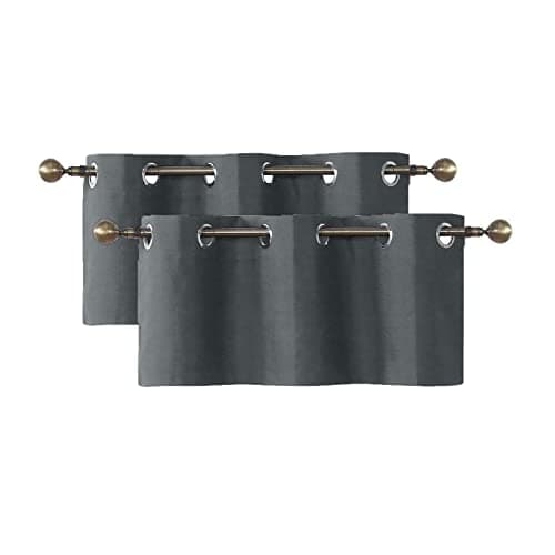 Home Queen Blackout Curtain Valance Window Topper for Living Room, Grommet Straight Drape Valence, Set of 2, 37 W X 18 L Inch, Charcoal - Image 1