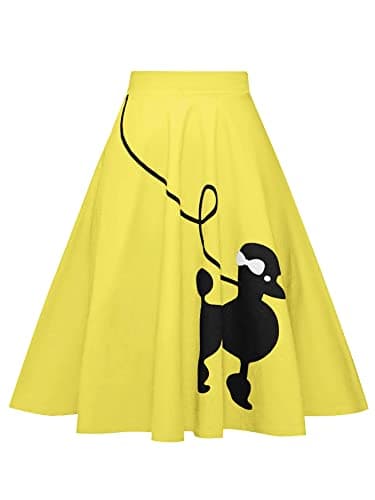ZEZCLO Women Poodle Skirt 50s Vintage Pleated A-line Zipper Skirts Yellow S - Image 1