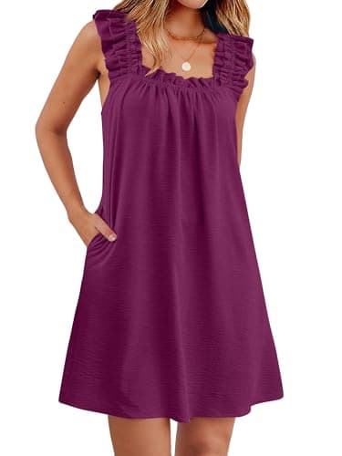ANRABESS Summer Dress for Women 2026 Casual Sleeveless Square Neck Ruffle Strap Beach Vacation Sundress with Pockets Coffee XX-Large - Image 1