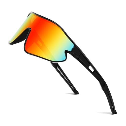 FEISEDY Unisex Youth Sunglasses, Teens Baseball Tennis Sunglasses, UV400 Sports Boys Girls Cycling Shades B4064 (Black Frame/Red Mirror) - Image 1