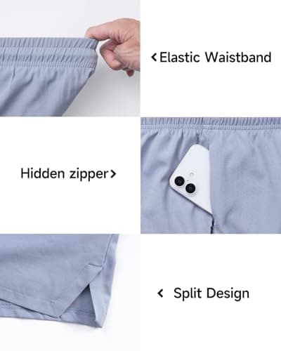 Y YERFONE Mens Swim Trunks with Compression Liner Men Bathing Suit 5 inch Board Shorts Zipper Pockets Drawstring 2 in 1 Quick Dry Stretch Lined Funny Beach Swimming Pool Surf Pale Blue - Thumbnail 6