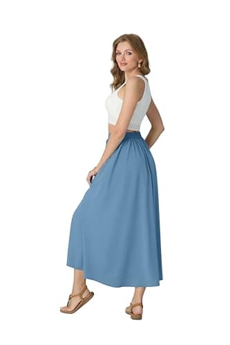 HiMONE Women's Satin Maxi Skirts High Waisted A Line Long Skirts Elegant Office Skirts Beach 2026 Blue L - Thumbnail 2