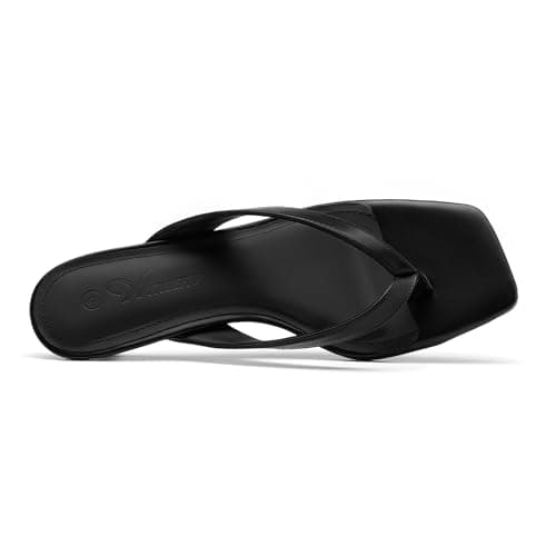 Athlefit Black Kitten Heels for Women Flip Flops Square Open Toe Summer Short Low Heels Slip On Dress Thong Sandals Black Size 8 - Thumbnail 5