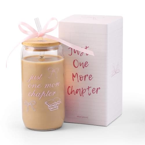KORHONEN Bow Book Lover Gifts for Women, Bookish Lover Birthday Gifts Glass Cup Tumbler with Lids and Straw, Bookworm Present Coffee Cup for Women Girls Friends Readers Thanksgiving Christmas, 16oz