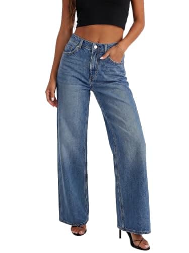 HDLTE Women Wide Leg Jeans High Waist Baggy Jean Loose Boyfriend Jeans Denim Pants Y6K?Light Blue,Large - Image 1