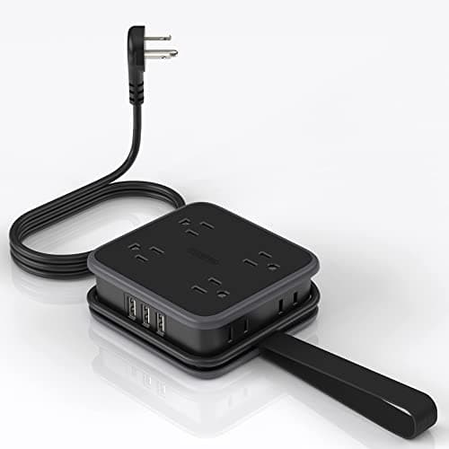 NTONPOWER Flat Plug Power Strip, 5 ft Extension Cord with 8 Widely Outlets and 3 USB Ports, 3 Side Outlet Extender, Wall Mount, Overload Potection, Compact Power Strip for Home, Dorm Room Essentials