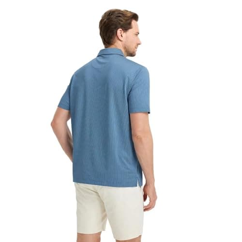 M MAELREG Golf Shirts for Men Dry Fit Short Sleeve Casual Collared Pocket Moisture Wicking Men's Polo Shirts Blue Denim - Thumbnail 4