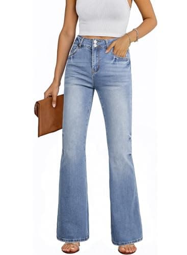 EVALESS Womens Flare Bell Bottom Jeans High Waisted Wide Leg Bootcut Jeans Stretchy Denim Pants Beau Blue Size 4 - Image 1