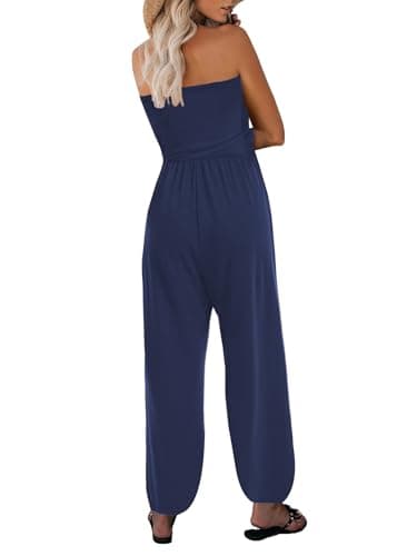 STOLKISS Tube Jumpsuits for Women Strapless Belted Bustier Jumpsuit Backless Long Pants Rompers Thin Foot Sleeve with Pockets - Thumbnail 2