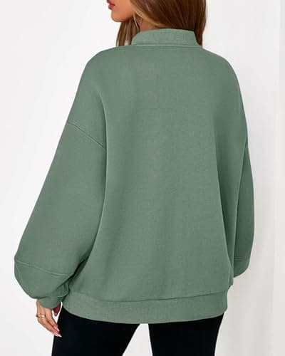 KIRUNDO Oversized Sweatshirt for Women Zip Up Bomber Jacket 2026 Fall Fashion Casual Long Sleeve Outerwear Winter Outfits(Light Green, Small) - Thumbnail 2