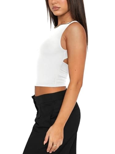 REORIA Women's Summer Sexy Open Back High Neck Sleeveless Tank Top Double Lined Y2k Trendy Backless Crop Tops White X-Small - Thumbnail 4