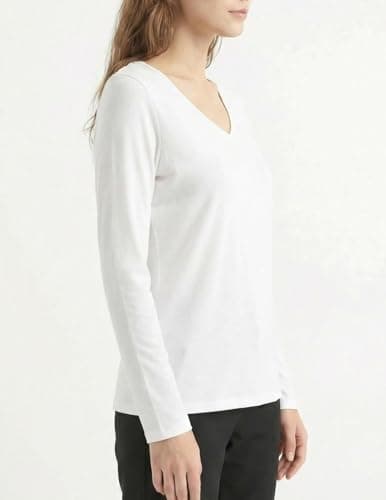 GAMISS Women's T Shirt Casual Underlayer Top V Neck Long Sleeve Basic Layering Tee White M - Thumbnail 4