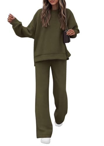 KIRUNDO Matching Sets Women Clothing Sweatsuits 2 Piece Outfit Sweat Set 2026 Spring Lounge Sets Airport Travel Tracksuit(Army Green, Small) - Image 1