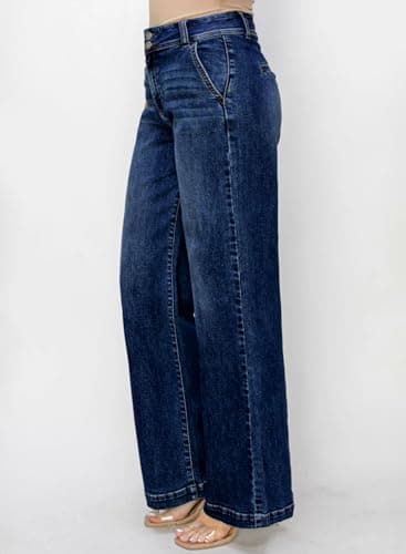 Eytino Plus Size Jeans,High Waisted Wide Leg Stretchy Denim Pants,Size-Inclusive Juniors Girls Womens Jeans,Sizes 14W to 32W,5X Dirty Blue - Thumbnail 2