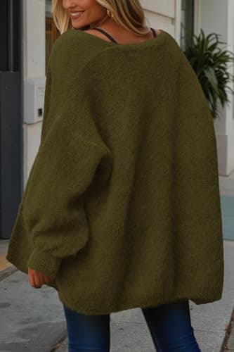 dowerme Women Open Front Cardigans Trendy Fall Long Sleeve Drop Shoulder Soft Knit Slouchy Sweater Spring Outerwear 2026(Army Green,Small) - Thumbnail 4