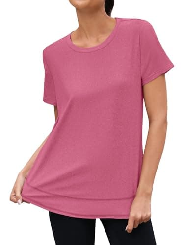 3rd hill Womens Workout Tops Short Sleeve Crewneck Sports Yoga Running Shirts Quick Dry Outfits Pink M - Thumbnail 4
