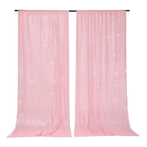 PartyDelight Pink Sequin Backdrop Curtains 2 Panels 5Ft x 10Ft Photograph Back Drop Wedding Curtain Special Events - Image 1